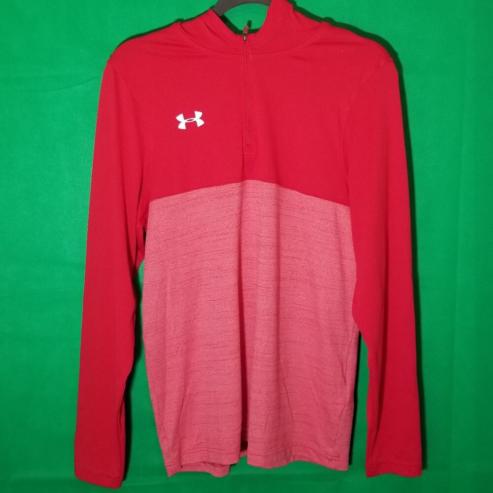 Under Armour Red‎ Colorblock Men Small Loose Fit Heatgear 1/4 Zipper Hoodie